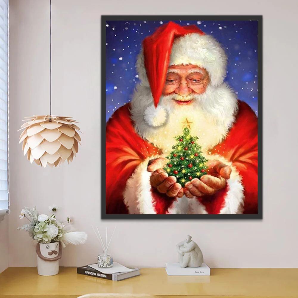 Árbol de Navidad en Manos de Papá Noel Pintar por Números