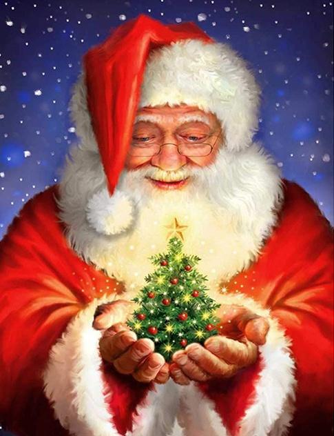 Árbol de Navidad en Manos de Papá Noel Pintar por Números