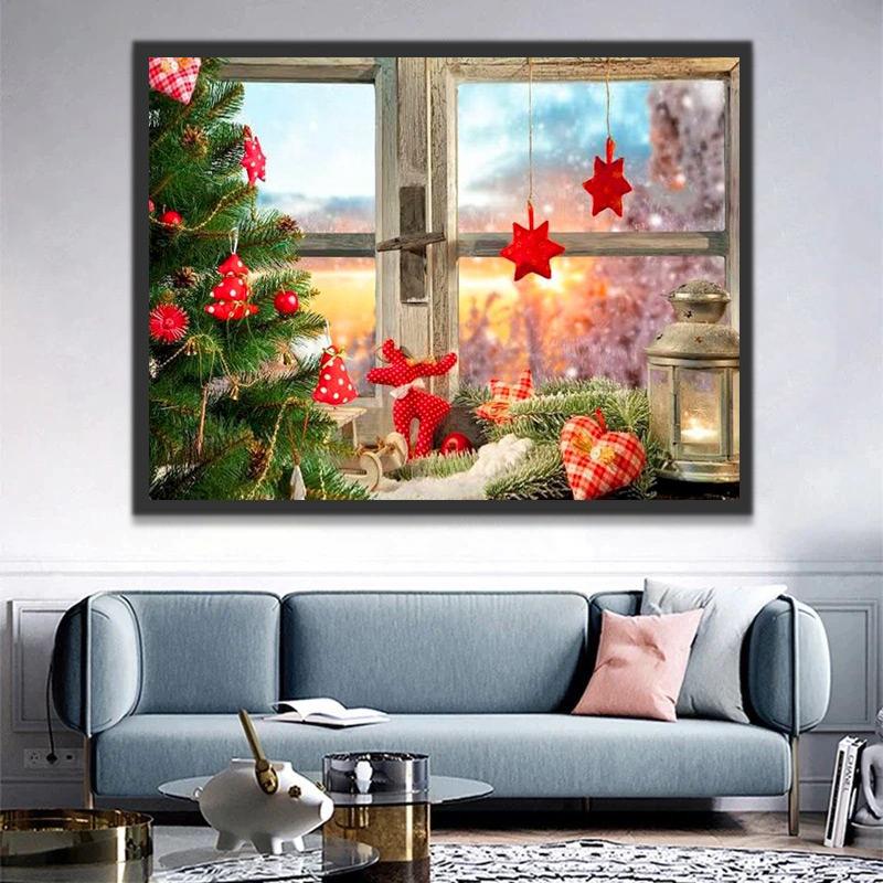 Árbol de Navidad Junto a la Ventana Pintar por Números