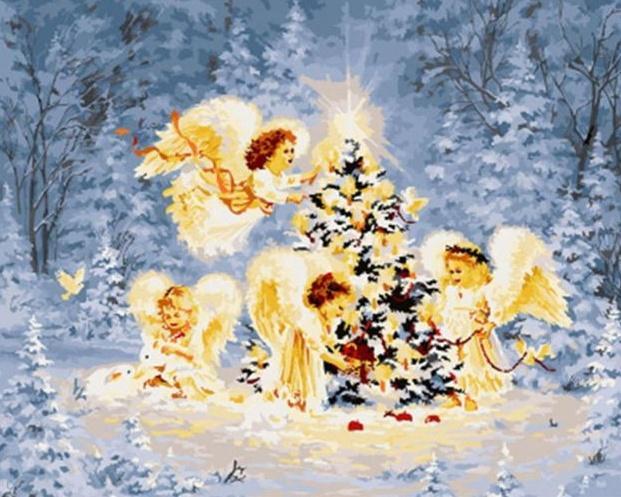 Árbol de Navidad Rodeado de Hadas Pintar por Números