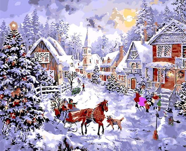 Árbol de Navidad y Carro de Caballos Pintar por Números
