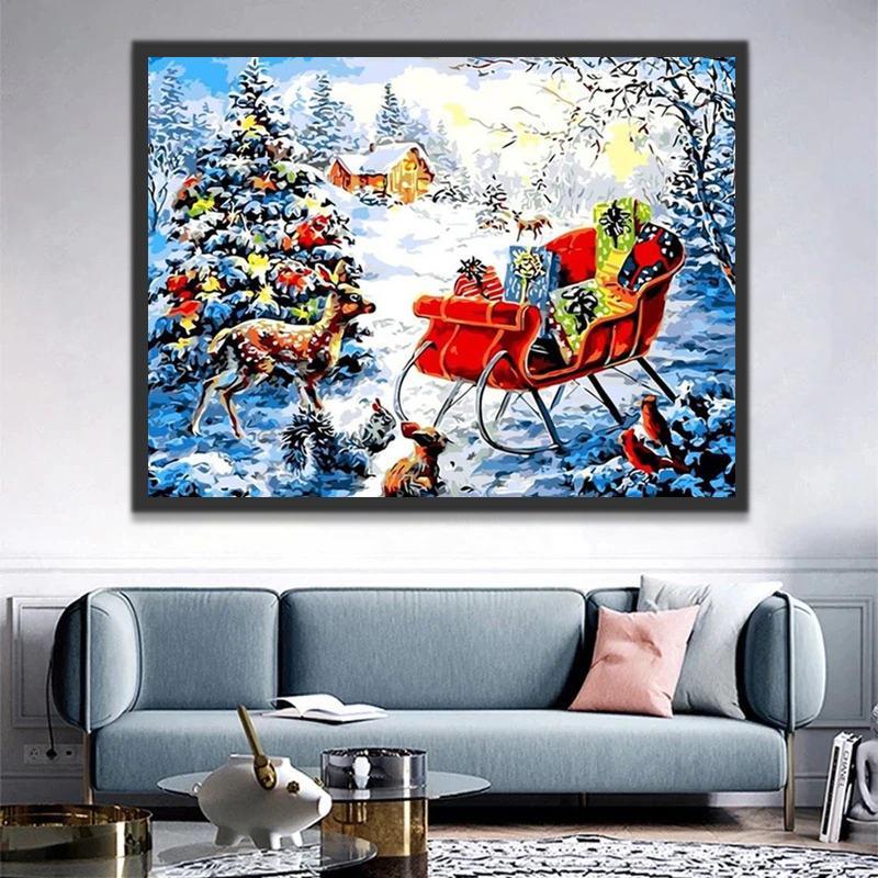 Árbol de Navidad y Trineo con Regalos Pintar por Números