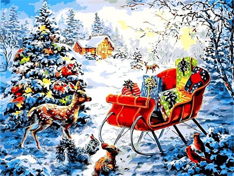 Árbol de Navidad y Trineo con Regalos Pintar por Números