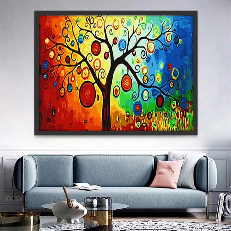 Árbol en el Fondo de Color Arcoíris Pintar por Números