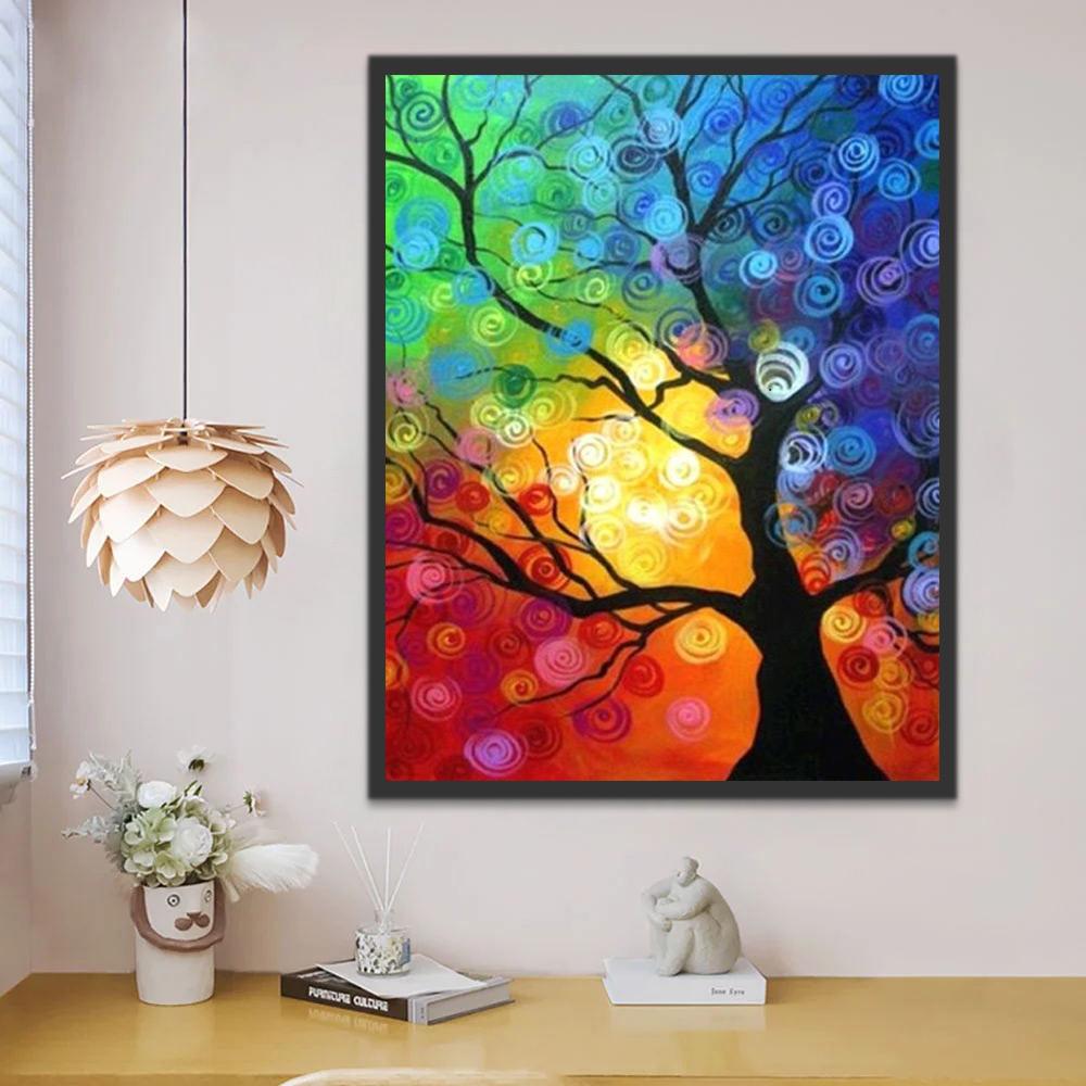 Árbol en Fondo de Color Arcoíris Pintar por Números