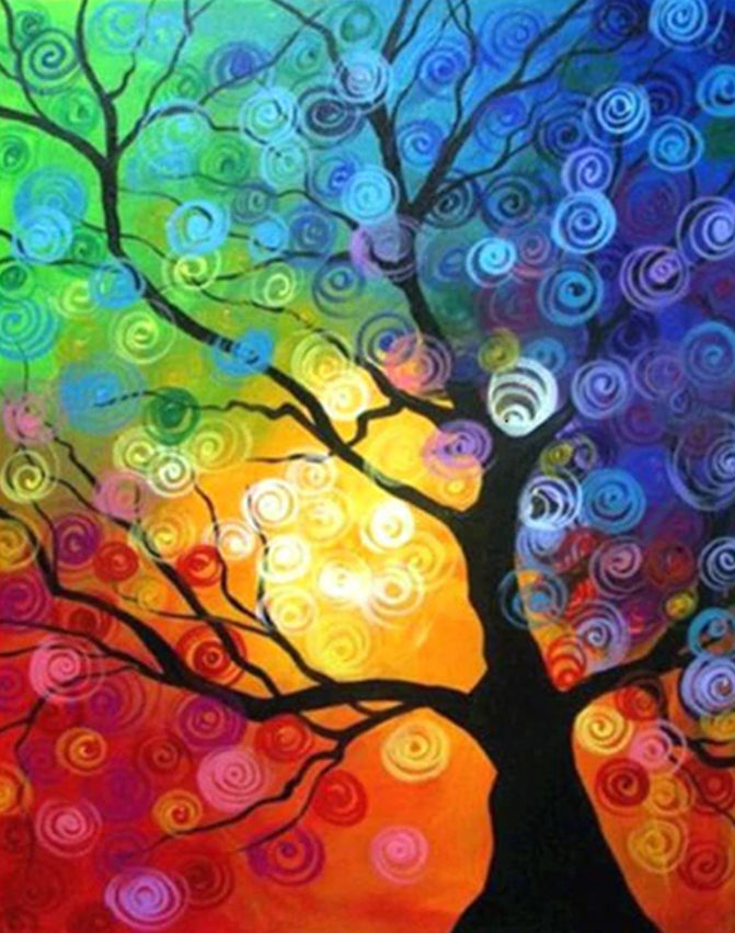 Árbol en Fondo de Color Arcoíris Pintar por Números