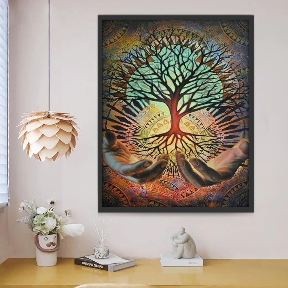 Árbol en las Manos con Fondo Abstracto Pintar por Números