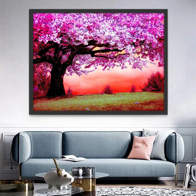 Árbol Grande de Flores Moradas en el Césped Pintar por Números