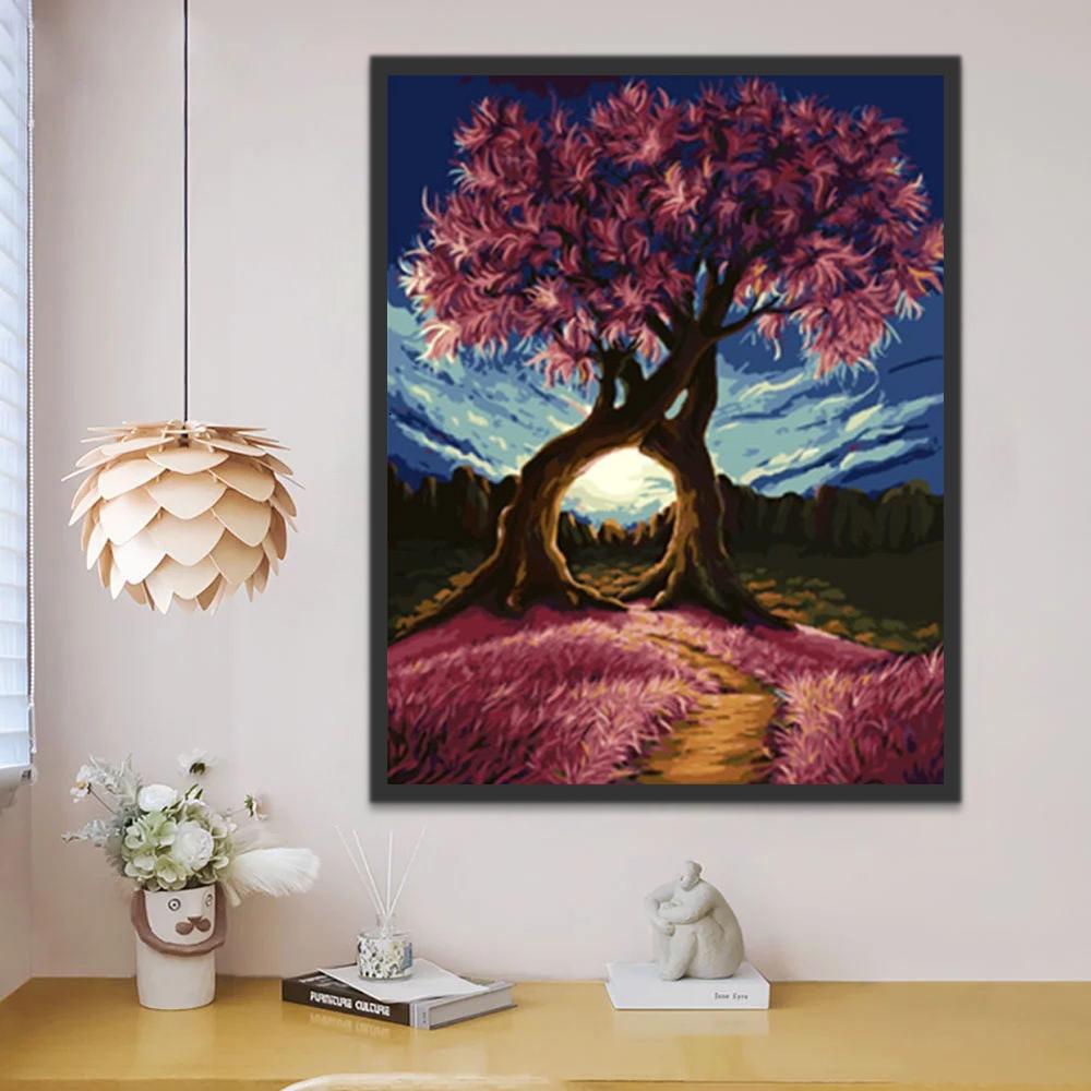 Árbol Morado en el Fin de Camino Pintar por Números