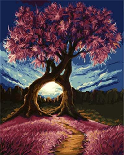 Árbol Morado en el Fin de Camino Pintar por Números