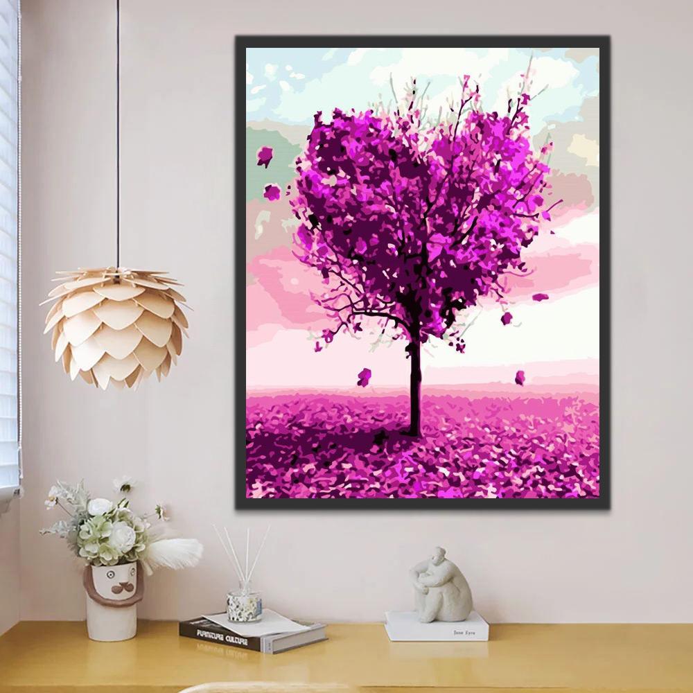 Árbol Morado en Forma de Corazón Pintar por Números