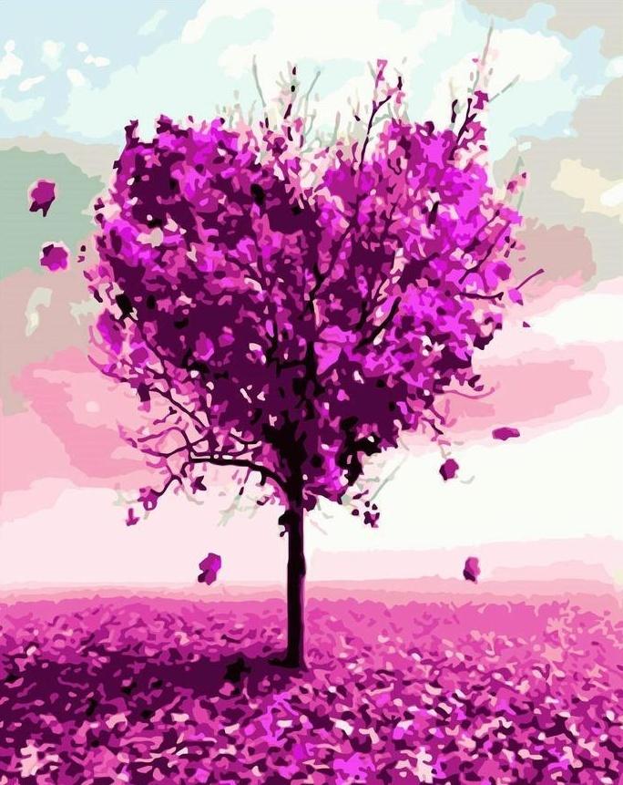 Árbol Morado en Forma de Corazón Pintar por Números