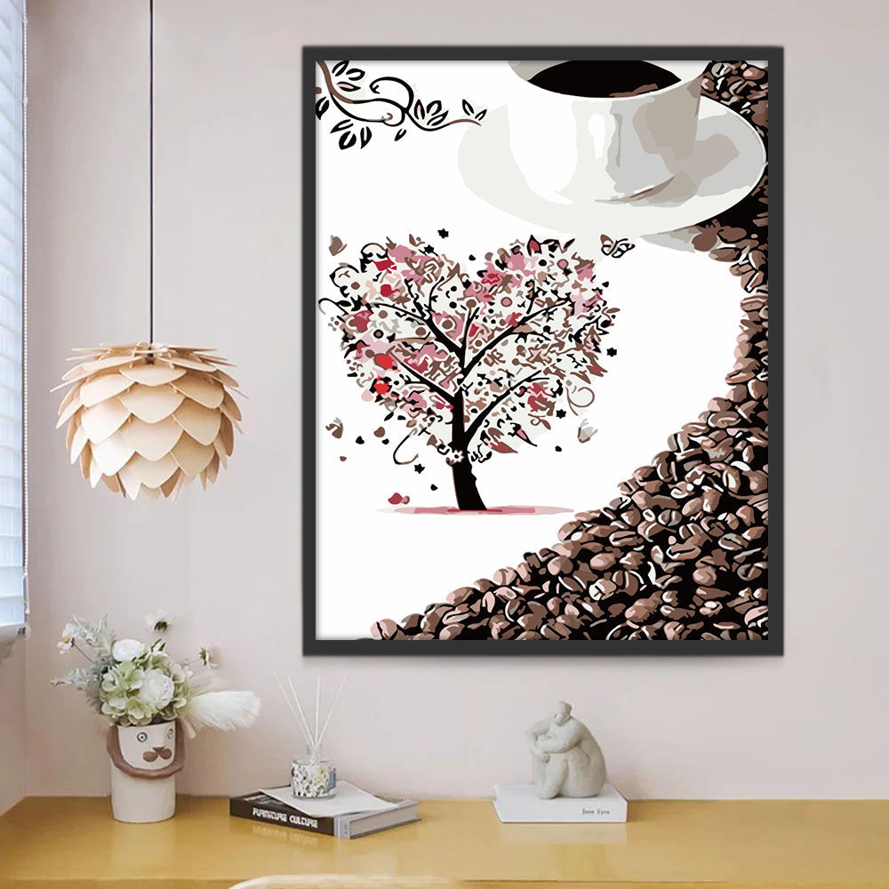 Árbol Pequeño y Taza de Café y Granos de Café Pintar por Números