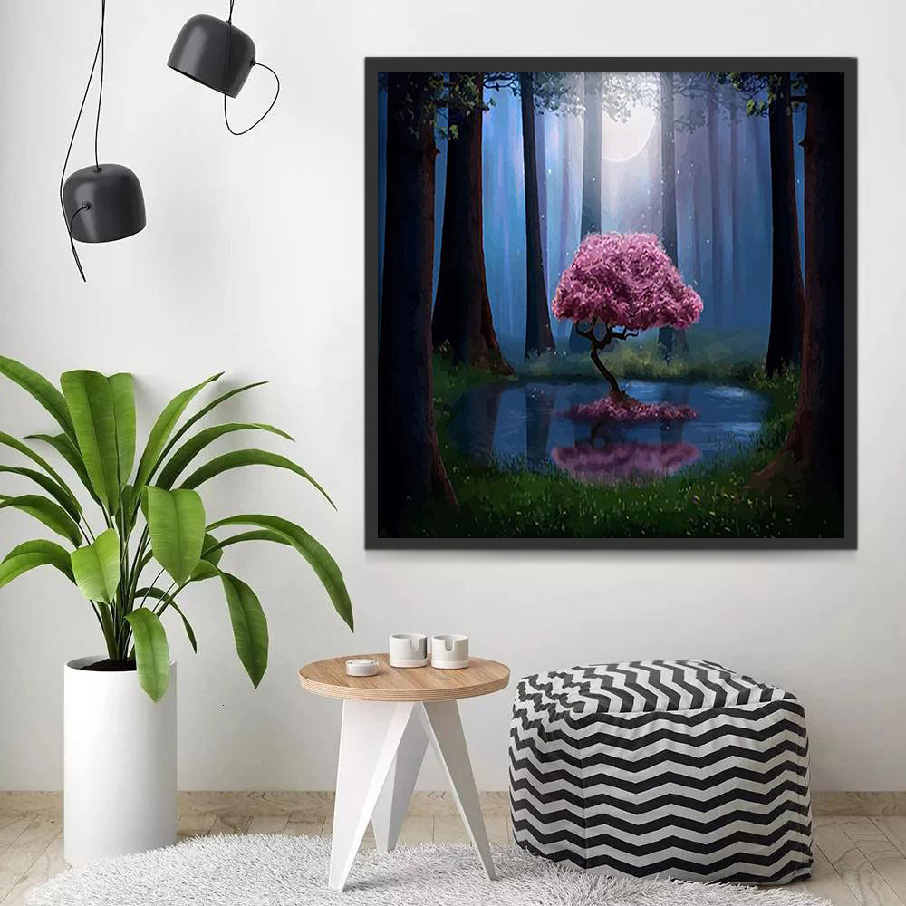 Árbol Rosado en el Agua de Bosque Pintar por Números