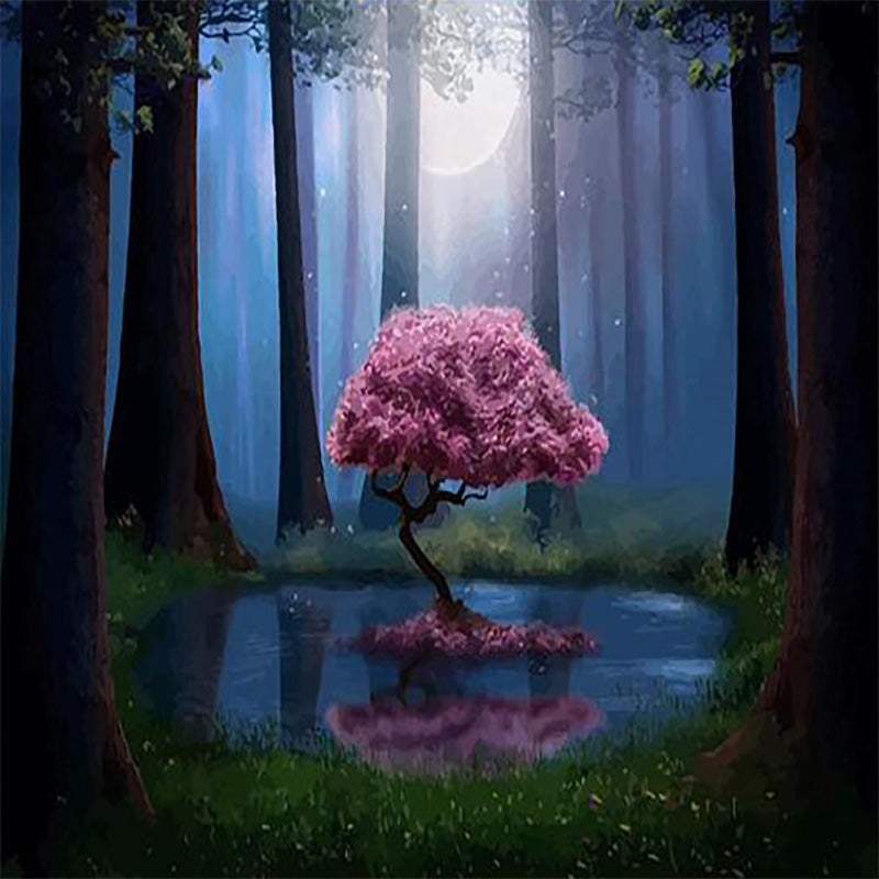 Árbol Rosado en el Agua de Bosque Pintar por Números