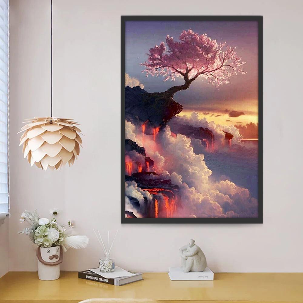 Árbol Rosado sobre Mar de Nubes Pintar por Números