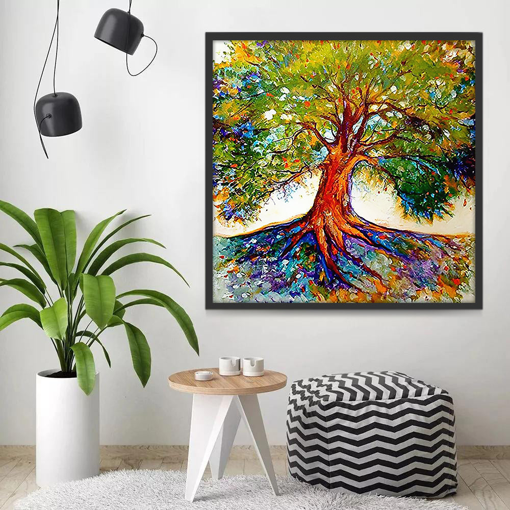 Árbol Verde con Raíces Coloridas Pintar por Números