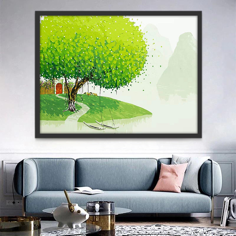 Árbol Verde y Casa en una Isla Aislada Pintar por Números