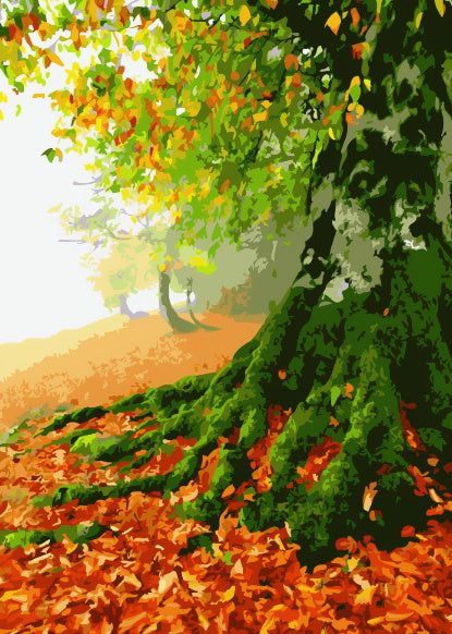 Árbol Verde y Hojas Rojas Caídas Pintar por Números