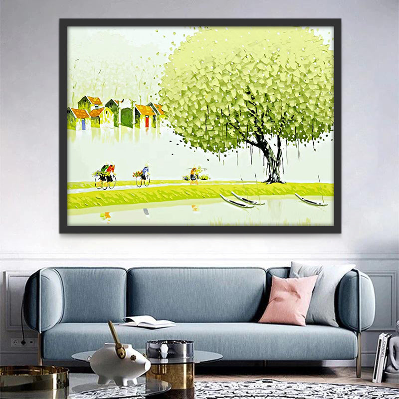 Árbol Verde y Pueblo a lo Lejos Pintar por Números