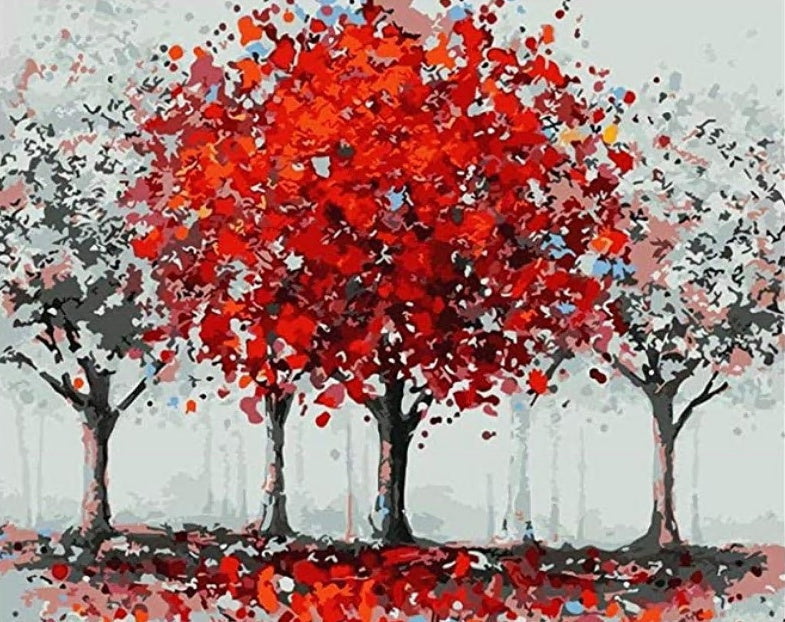 Árboles de Color Rojo y Gris Pintar por Números