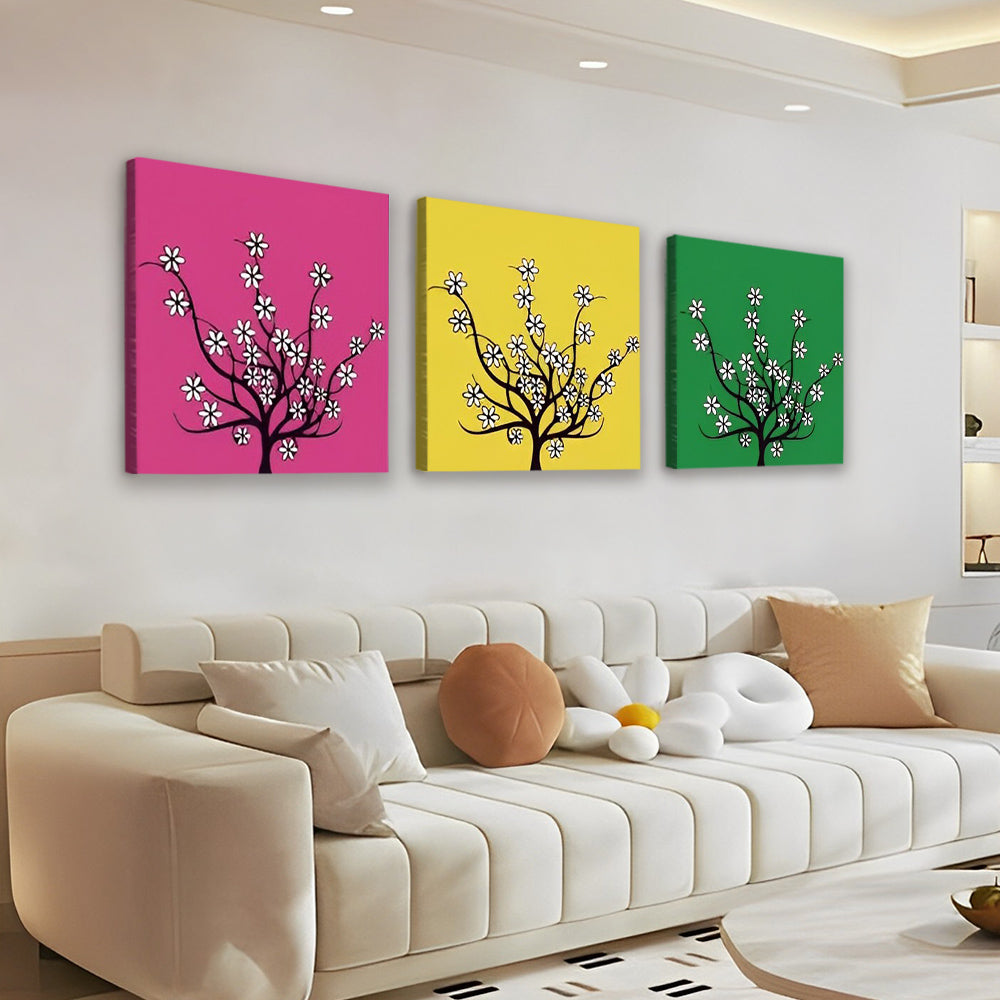 Árboles de Flores con Fondos de Colores Diferentes 3 Partes Pintar por Números