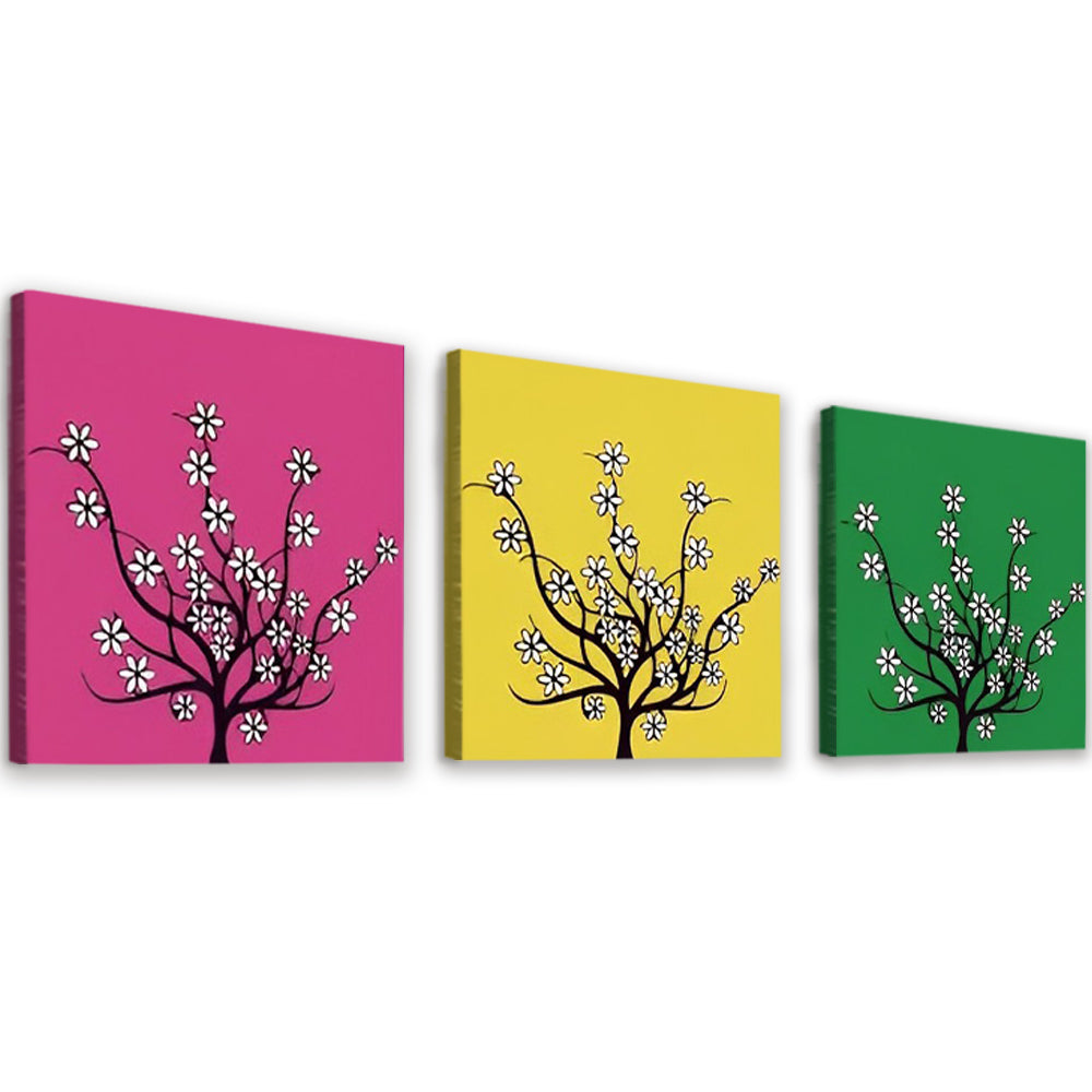 Árboles de Flores con Fondos de Colores Diferentes 3 Partes Pintar por Números