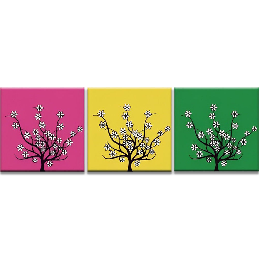 Árboles de Flores con Fondos de Colores Diferentes 3 Partes Pintar por Números