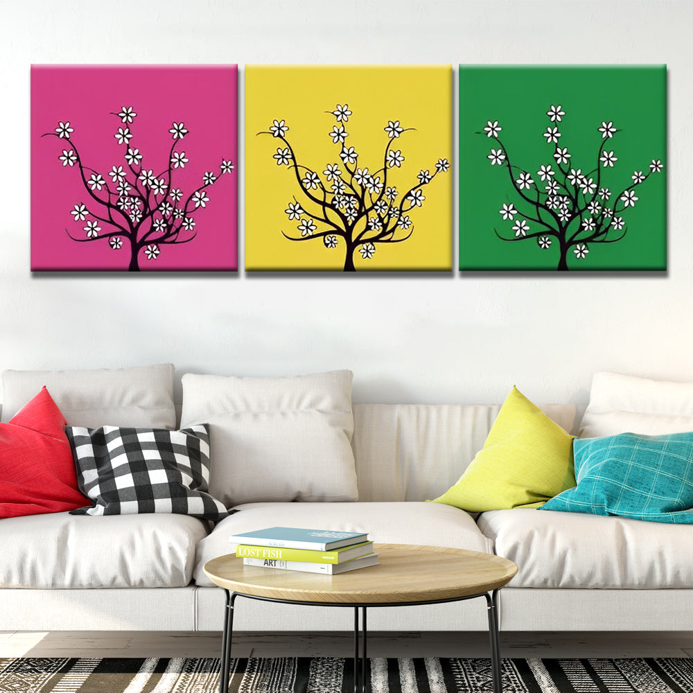 Árboles de Flores con Fondos de Colores Diferentes 3 Partes Pintar por Números