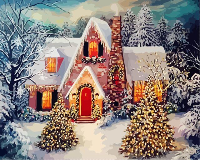 Árboles de Navidad delante de la Casa Pintar por Números