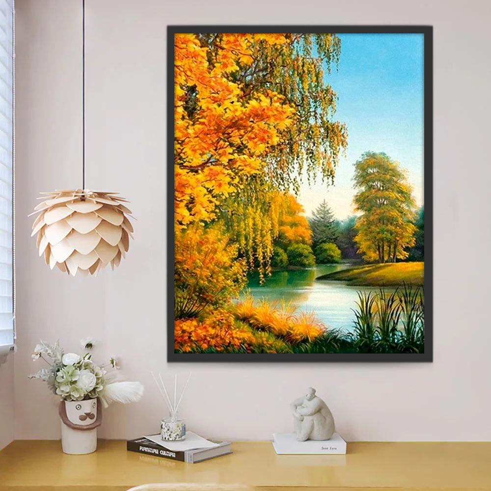 Árboles de Otoño a Orillas del Río Pintar por Números