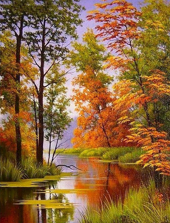 Árboles de Otoño en las Orillas del Río Pintar por Números