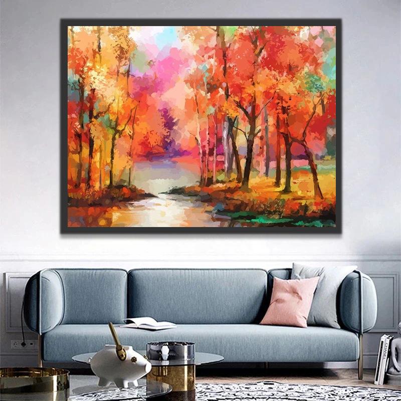 Árboles de Otoño y Arroyo Pintar por Números