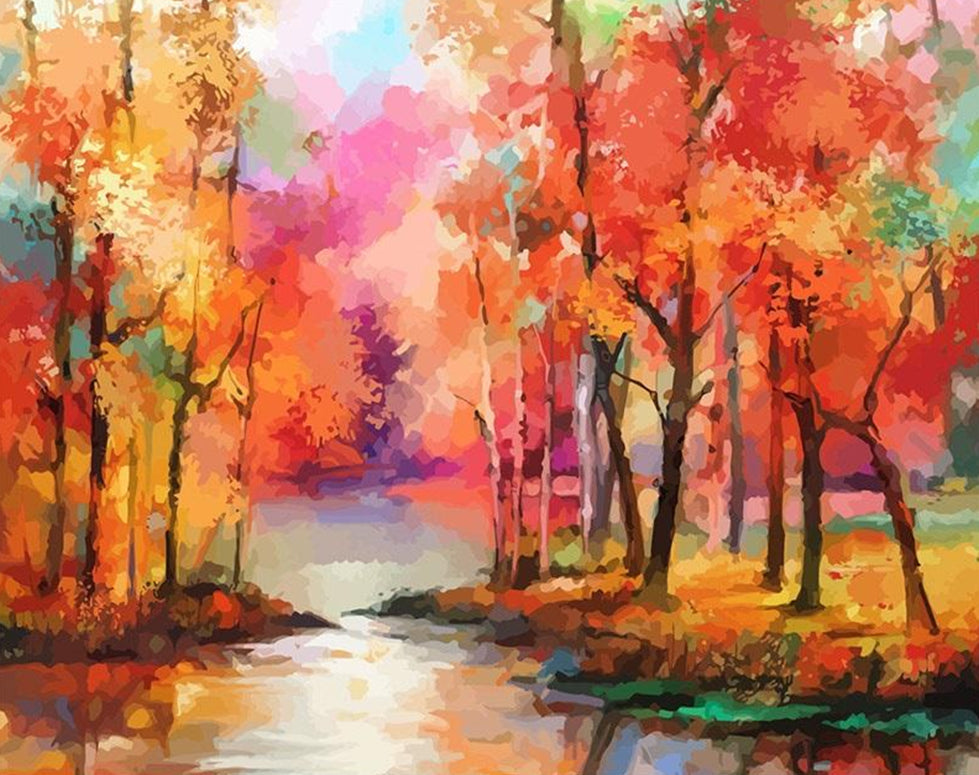 Árboles de Otoño y Arroyo Pintar por Números