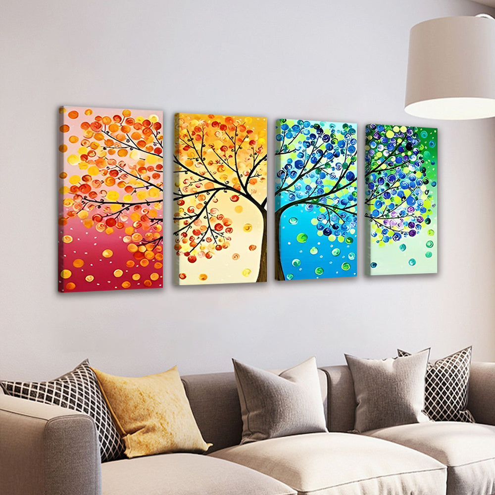 Árboles en Fondo de Colores Diferentes 4 Partes Pintar por Números
