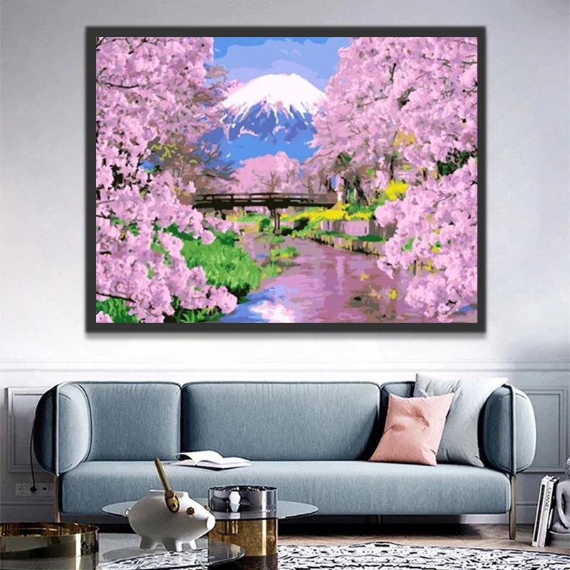 Árboles Rosados y el Monte Fuji Pintar por Números