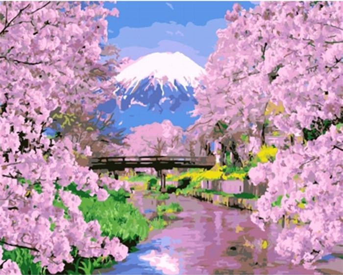 Árboles Rosados y el Monte Fuji Pintar por Números