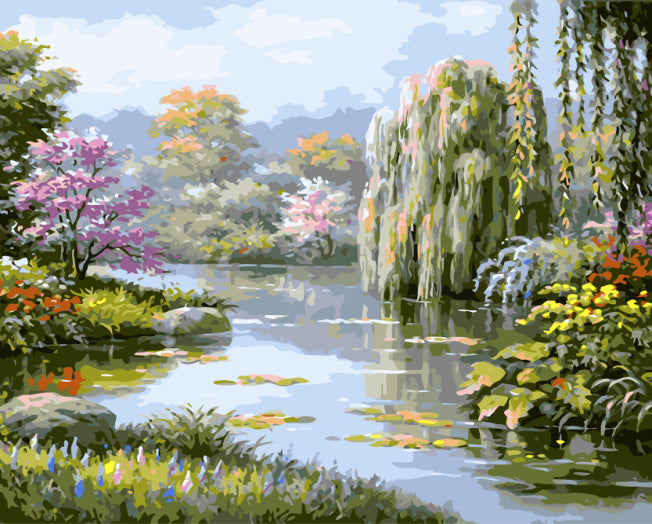 Árboles y Flores en las Orillas del Río Pintar por Números