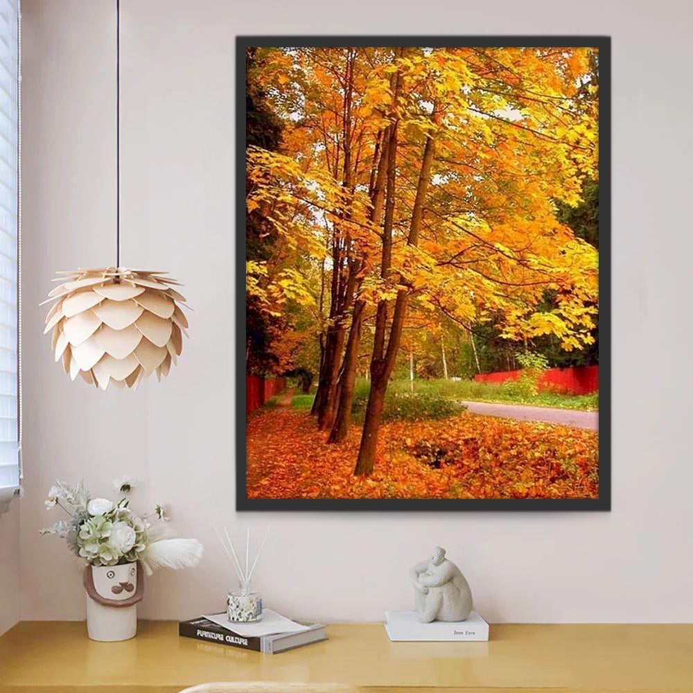Árboles y Hojas Caídas en el Otoño Pintar por Números