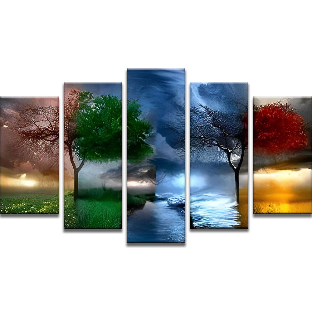 Árboles y Tiempo en Cada Estación 5 Partes Pintar por Números