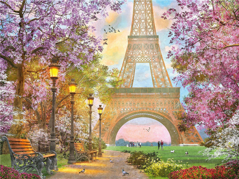 Árboles y Torre Eiffel en Primavera Pintar por Números