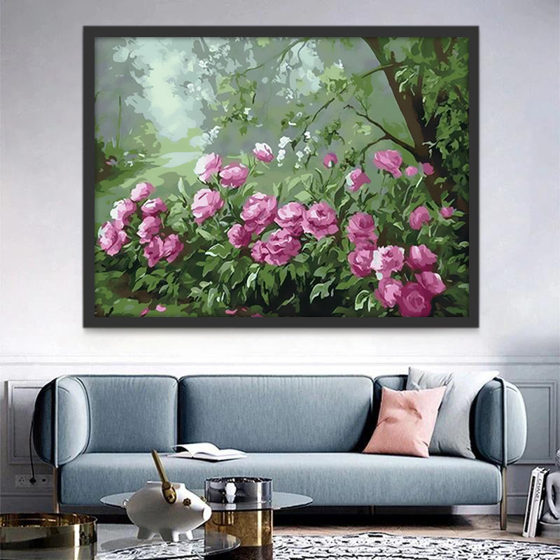 Arbusto de Flores de Peonía Rosada y Árbol Pintar por Números