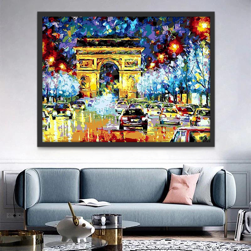 Arco de Triunfo y Coches en la Noche Pintar por Números