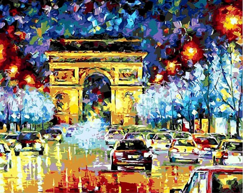 Arco de Triunfo y Coches en la Noche Pintar por Números
