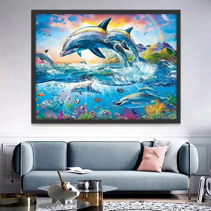 Arco Iris y Delfines Saltando del Agua Pintar por Números