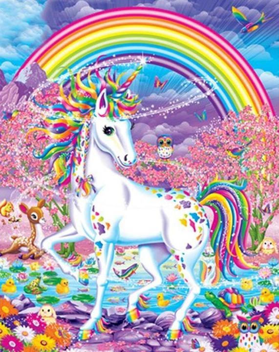 Arco Iris y Unicornio Blanco en  Bosque Mágico Pintar por Números Niños