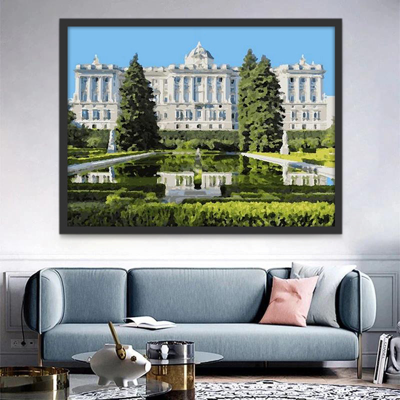 Arquitectura Blanca con Jardín Grande Pintar por Números