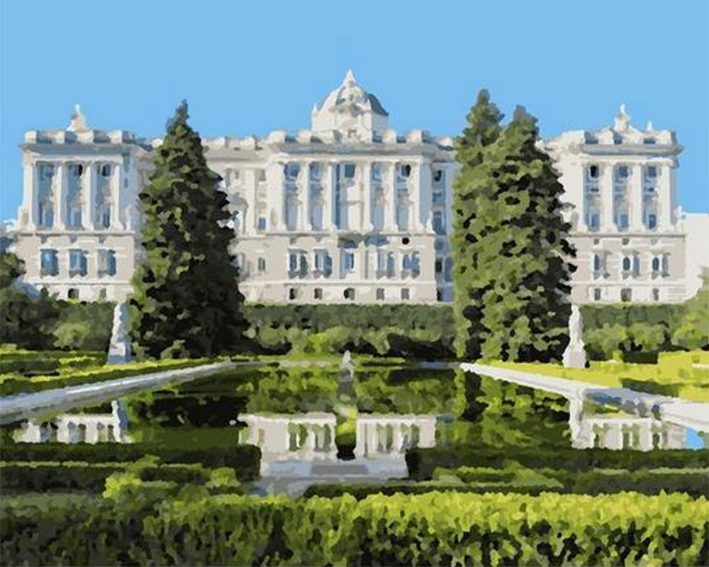 Arquitectura Blanca con Jardín Grande Pintar por Números
