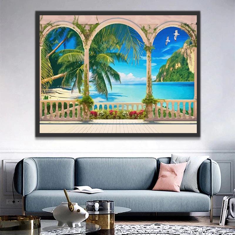 Arquitectura con Vistas al Mar Azul Pintar por Números