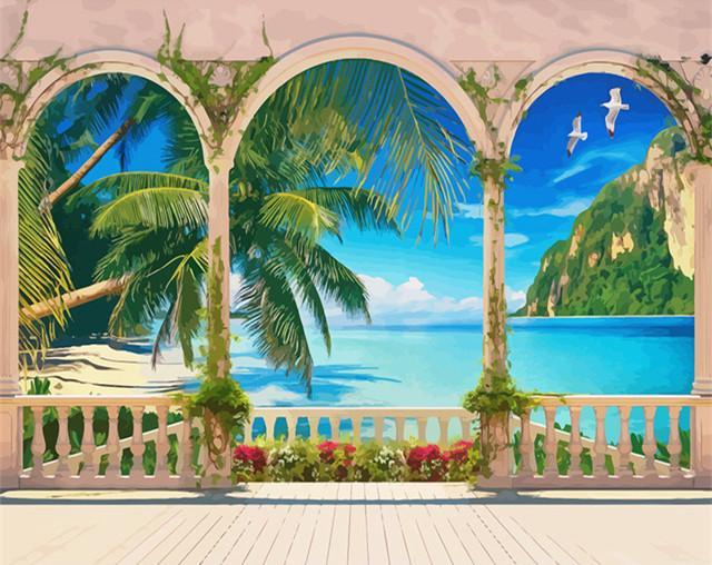 Arquitectura con Vistas al Mar Azul Pintar por Números